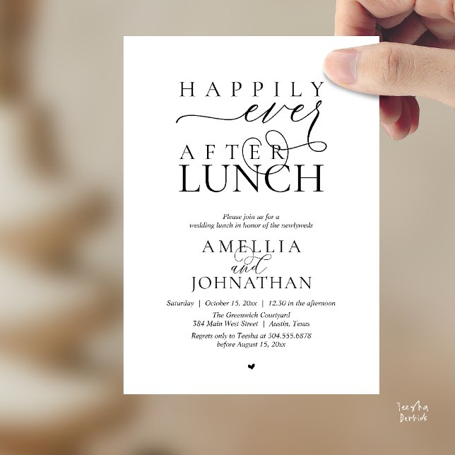 Invitation Heureux à jamais après le déjeuner Mariage moderne (Happily Ever After Lunch Modern Wedding Elopement Invitation Card in black and white)