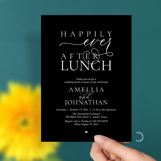 Invitation Heureux à jamais après le déjeuner Mariage moderne (Happily Ever After Lunch Modern Wedding Elopement Invitation Card in black and white)