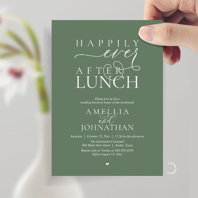 Invitation Heureux à jamais après le déjeuner Mariage moderne (Happily Ever After Lunch Modern Wedding Elopement Invitation Card in sage green)