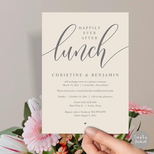 Invitation Heureux à tout jamais après le déjeuner, Fugue, Sc (Happily Ever After Lunch, Elopement Card, PDF, Modern Wedding, in Cream Grey)