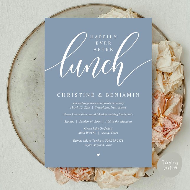 Invitation Heureux à tout jamais après le déjeuner, Fugue, Sc (Happily Ever After Lunch, Elopement Card, PDF, Modern Wedding, in Dusty Blue)