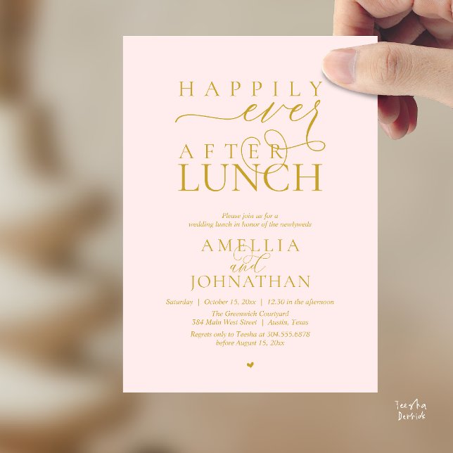 Invitation Heureux à tout jamais après le déjeuner Mariage mo (Happily Ever After Lunch Modern Wedding Elopement Invitation Card in yellow gold blush)