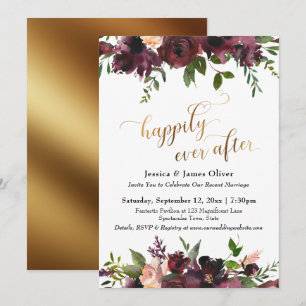 Invitation Heureux à tout jamais Floral Bourgogne Rouge Écrit