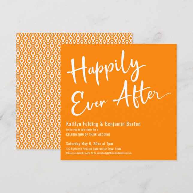 Invitation Heureux à tout jamais, motif rétro blanc sur fond  (Devant / Derrière)