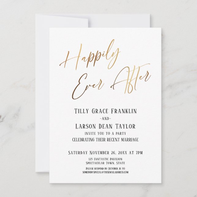 Invitation Heureux à tout jamais Or Élégante fête de mariage (Devant)