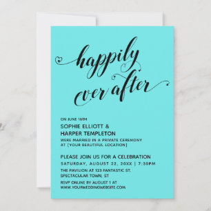 Invitation Heureux à tout jamais Script Aqua Réception Coeurs