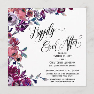 Invitation Heureux à Tout Jamais Script Élaboré Fleurs Gras