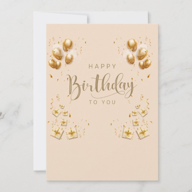 Invitation heureux anniversaire or ballons crème (Devant)