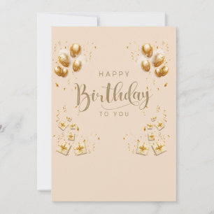 Invitation heureux anniversaire or ballons crème