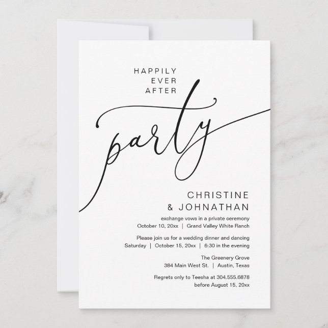 Invitation Heureux Après La Fête, Dîner D'Elopement Danser (Devant)