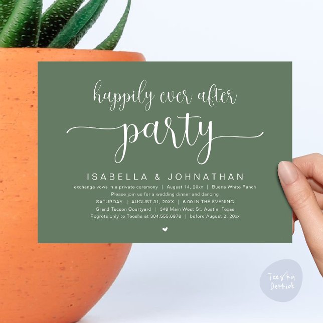 Invitation Heureux Après La Fête, Dîner Mariage Danser (Happily Ever After Party, Wedding Dinner Dancing Invitation Card, PDF, Modern Sage Green Greenery)