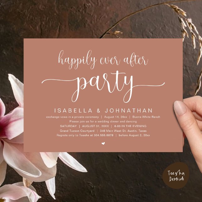 Invitation Heureux Après La Fête, Dîner Mariage Danser (Happily Ever After Party, Wedding Dinner Dancing Invitation Card, PDF Modern Earthy Brown Terracotta)