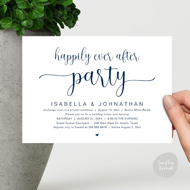 Invitation Heureux Après La Fête, Dîner Mariage Danser (Happily Ever After Party, Wedding Dinner Dancing Invitation Card, PDF, Modern Navy Blue)