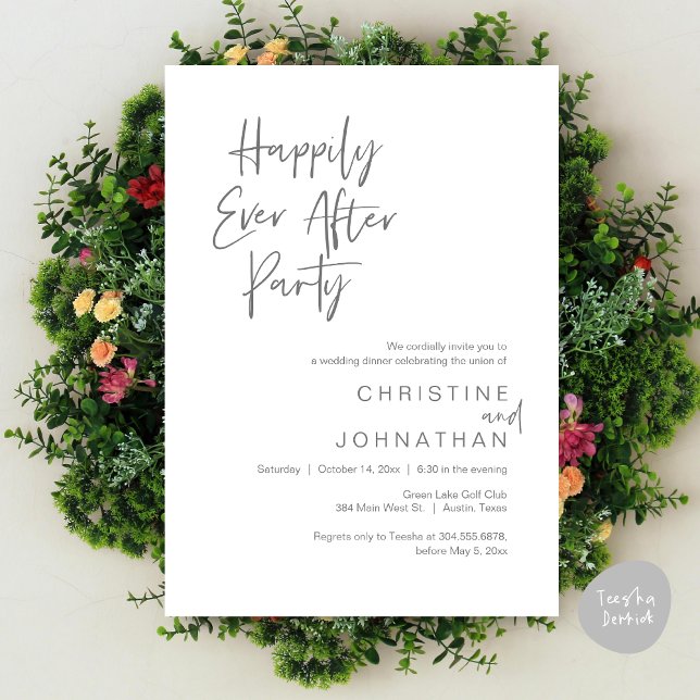 Invitation Heureux Après La Fête, Dîner Mariage Danser (Happily Ever After Party, Wedding Dinner Dancing Invitation Card, PDF, Dark Grey)
