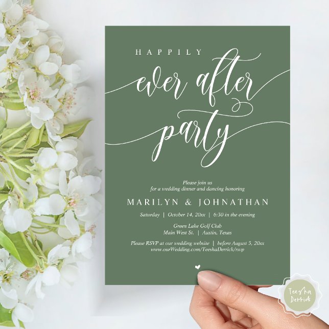 Invitation Heureux Après La Fête, Dîner Mariage Danser (Happily Ever After Party, Modern Minimalist Wedding Dinner Invitation Card, PDF, Forest Sage Green)