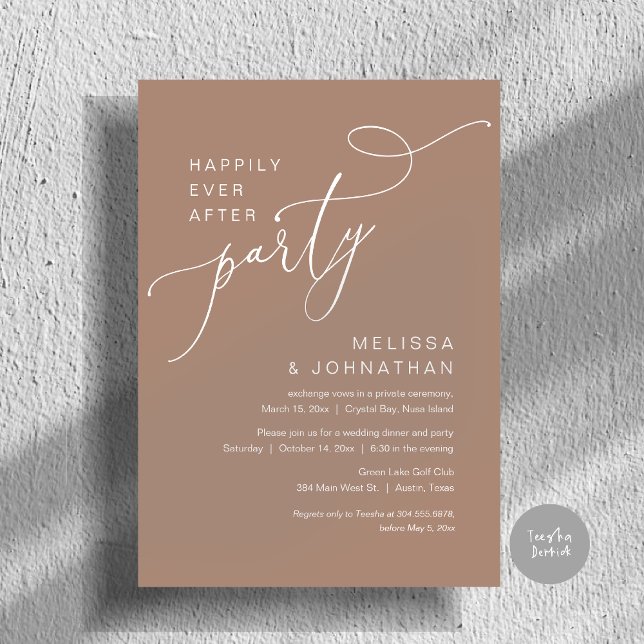 Invitation Heureux Après La Fête, Dîner Mariage, Taupe (Happily Ever After Party, Romantic Wedding Dinner and Dancing Invitation Card, PDF, in Neutral Taupe)