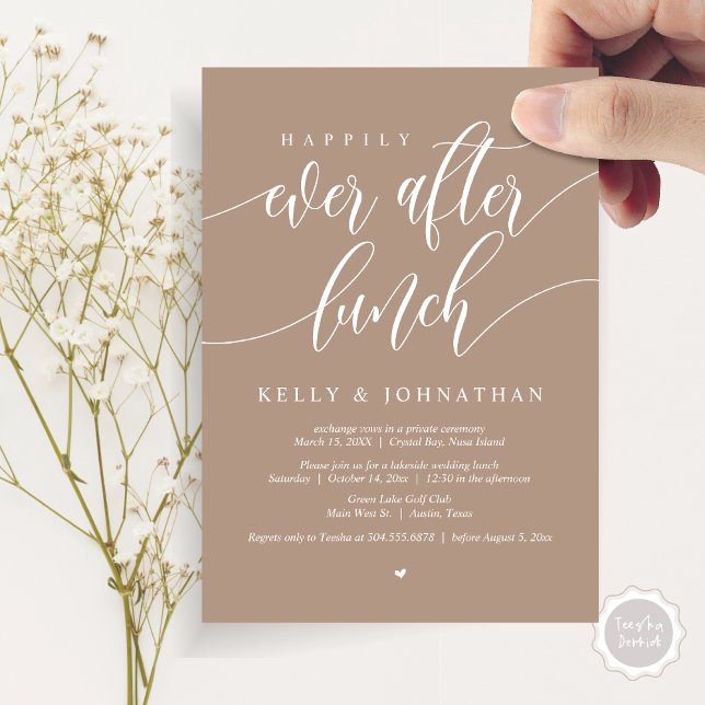 Invitation Heureux après le déjeuner Mariage, dans Taupe chau (Happily Ever After Wedding Lunch Invitation Card, PDF, Modern Calligraphy, in Warm Taupe)