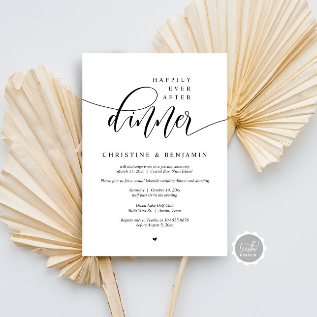 Invitation Heureux Après Le Dîner, Elopement Script Moderne (Happily Ever After Dinner, Elopement Modern Script Invitation Card, Digital Download, Email)