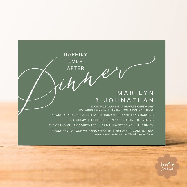 Invitation Heureux Après Le Dîner, Soirée De Mariage Moderne (Happily Ever After Romantic Wedding Dinner Party Invitation Card Modern Boho PDF Rustic Sage Green)