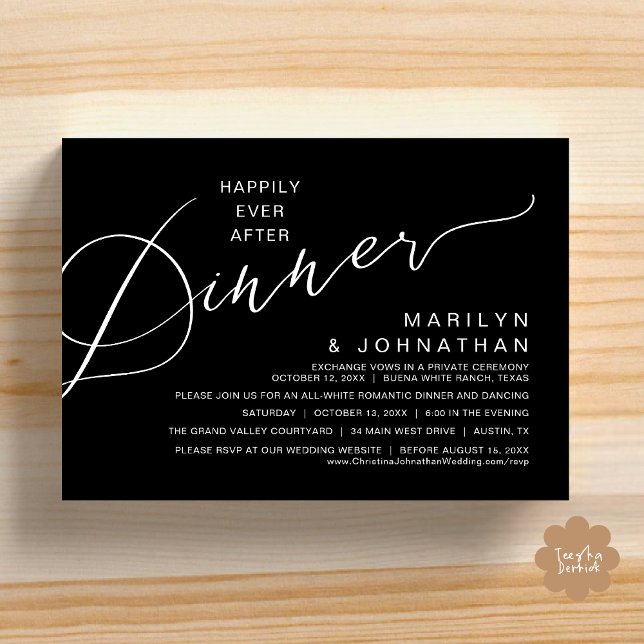 Invitation Heureux Après Le Dîner, Soirée De Mariage Moderne (Happily Ever After Romantic Wedding Dinner Party Invitation Card Modern PDF Classy Black White)