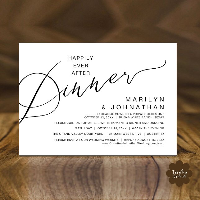 Invitation Heureux Après Le Dîner, Soirée De Mariage Moderne (Happily Ever After Romantic Wedding Dinner Party Invitation Card Modern Boho PDF Classy Black White)