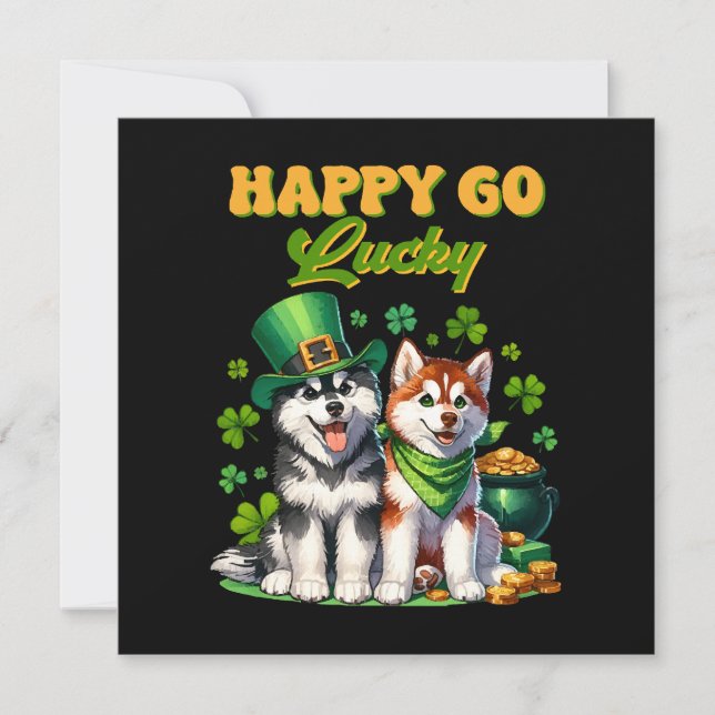 Invitation Heureux au Hasard Toutou Husky Mignon St. Patrick (Devant)