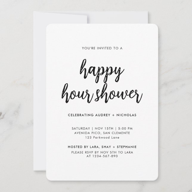 Invitation Heureux Couple de Mariée Moderne Simple Happy Hour (Devant)