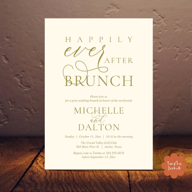 Invitation Heureux Jamais après Brunch beau Mariage de poste (Happily Ever After Brunch Invitation Card PDF Wedding Elopement Modern Romantic Classy Yellow Gold)