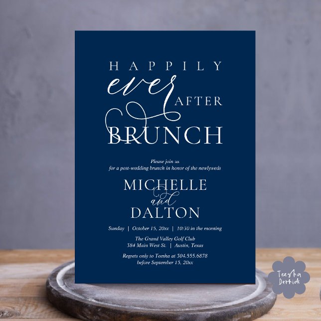 Invitation Heureux Jamais après Brunch beau Mariage de poste (Happily Ever After Brunch Invitation Card PDF Wedding Elopement Modern Romantic Classy Navy Blue)