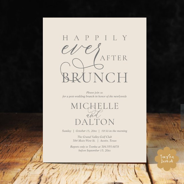 Invitation Heureux Jamais après Brunch beau Mariage de poste (Happily Ever After Brunch Invitation Card PDF Wedding Elopement Modern Romantic Classy Cream Grey)