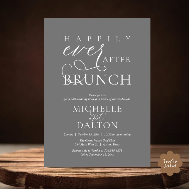 Invitation Heureux Jamais après Brunch beau Mariage de poste (Happily Ever After Brunch Invitation Card PDF Wedding Elopement Modern Romantic Classy Dark Grey)