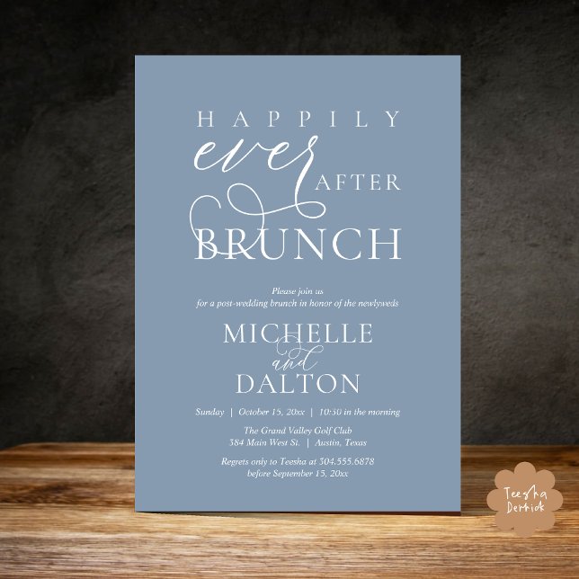 Invitation Heureux Jamais après Brunch beau Mariage de poste (Happily Ever After Brunch Invitation Card PDF Wedding Elopement Modern Romantic Classy Dusty Blue)
