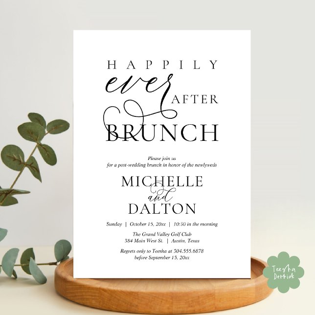 Invitation Heureux Jamais après Brunch beau Mariage de poste (Happily Ever After Brunch Invitation Card, Post Wedding Party Crew Romantic PDF in Black White)