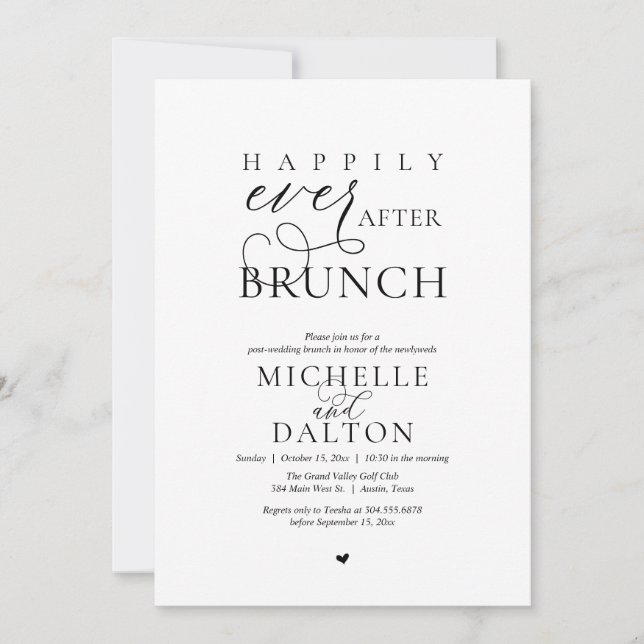 Invitation Heureux Jamais après Brunch beau Mariage de poste (Devant)