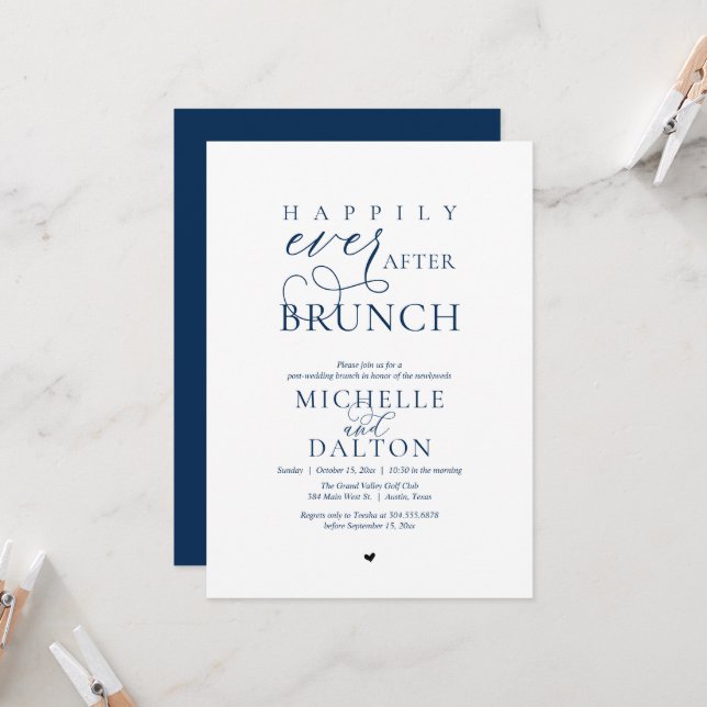 Invitation Heureux Jamais après Brunch beau Mariage de poste (Devant/Arrière en situation)