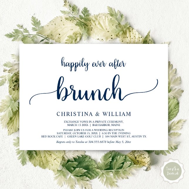Invitation Heureux Jamais Après Brunch, Elopement, Bleu Marin (Happily ever after brunch, Modern wedding, invitation card, PDF, in Navy blue)