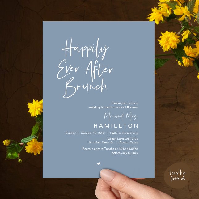 Invitation Heureux Jamais Après Brunch Le Matin Après (Happily Ever After Brunch The Morning After Invitation Card PDF Newlyweds in Dusty Blue)