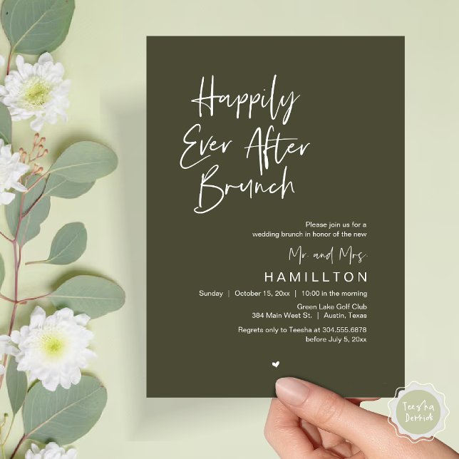 Invitation Heureux Jamais Après Brunch Le Matin Après (Happily Ever After Brunch The Morning After Invitation Card PDF Newlyweds in Rustic Olive Green)