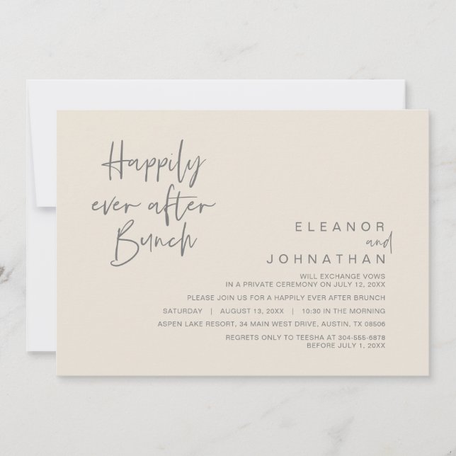 Invitation Heureux Jamais Après Brunch Mariage, Crème Gris So (Devant)