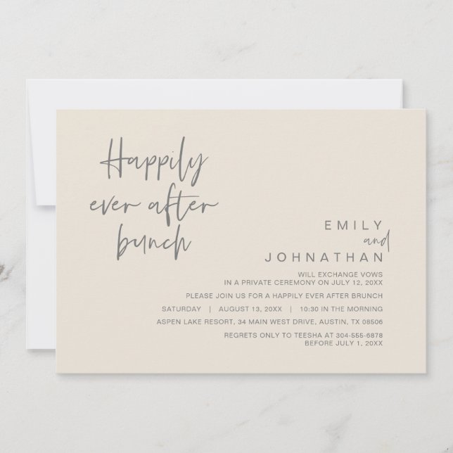 Invitation Heureux Jamais Après Brunch Mariage, Crème Gris So (Devant)