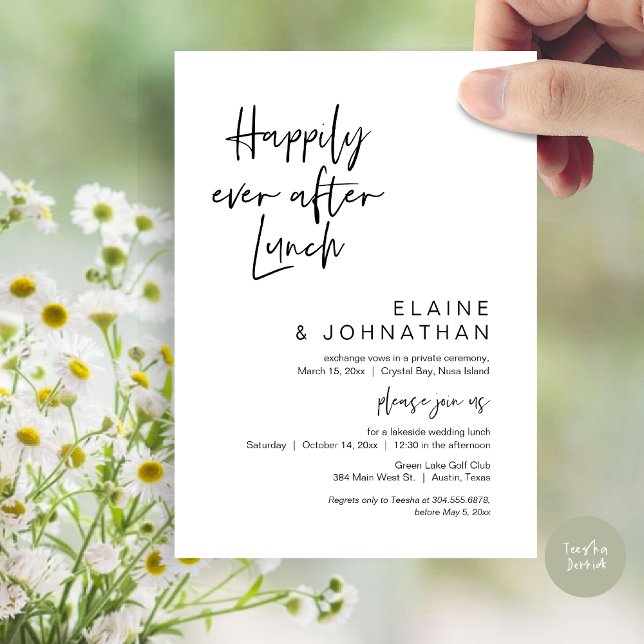 Invitation Heureux Jamais Après Brunch, Mariage Elopement (Happily Ever After Lunch, Modern Wedding Elopement Party Invitation Card, PDF, in Black and White)