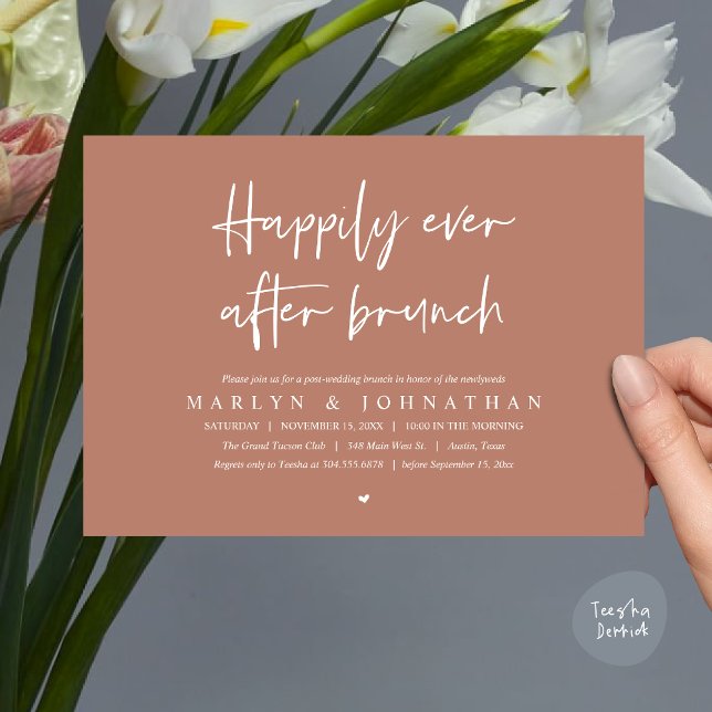 Invitation Heureux Jamais Après Brunch, Mariage Elopement (Happily Ever After Brunch, Modern Romantic Post Wedding Invitation Card, PDF, Earthy Brown)