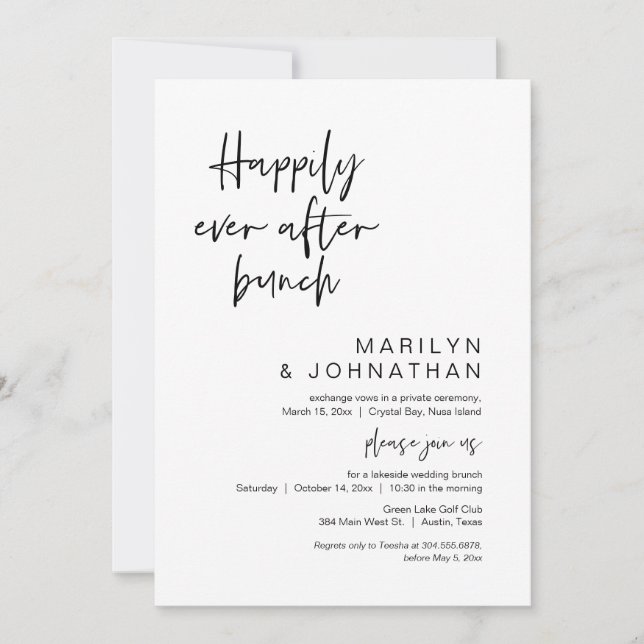 Invitation Heureux Jamais Après Brunch, Mariage Elopement (Devant)
