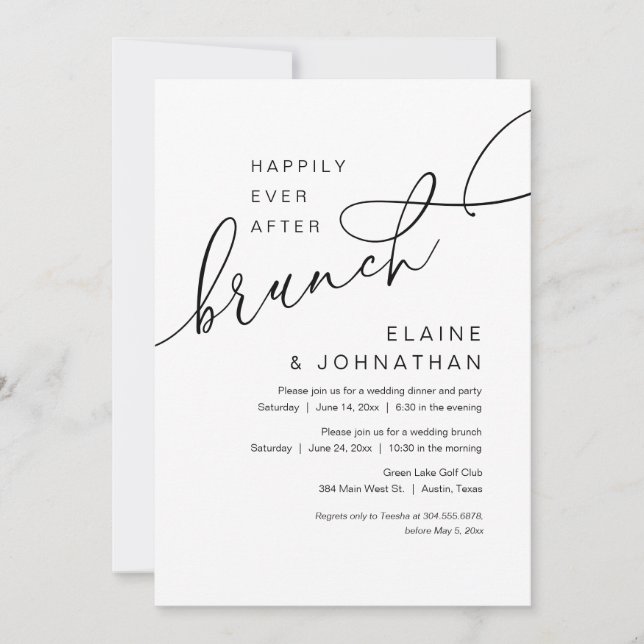 Invitation Heureux Jamais Après Brunch, Mariage Elopement Par (Devant)
