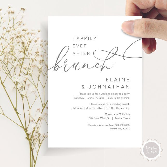 Invitation Heureux Jamais Après Brunch, Mariage Elopement Par (Happily Ever After Brunch Invitation Card, PDF, in Modern Romantic Script, Dark Grey)