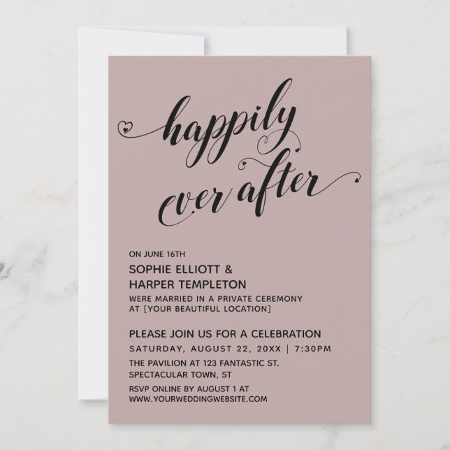 Invitation Heureux Jamais Après Coeur Dusty Rose Party (Devant)