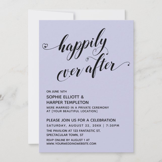 Invitation Heureux Jamais Après Coeurs Lavender Réception (Devant)
