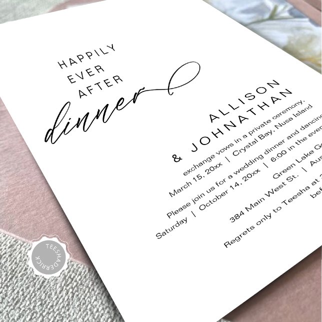 Invitation Heureux Jamais Après Dîner Moderne Mariage Elopeme (Happily Ever After Dinner, Modern Minimalist Wedding Celebration, Digital Download Invites.)