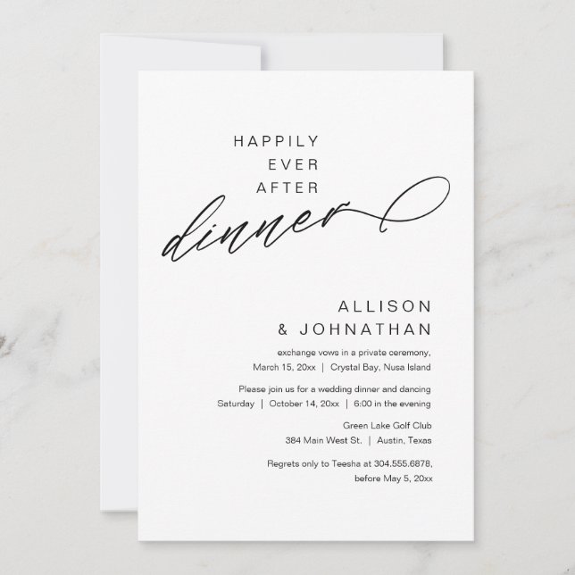 Invitation Heureux Jamais Après Dîner Moderne Mariage Elopeme (Devant)