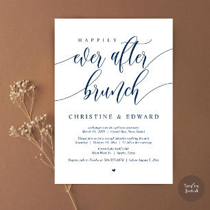 Invitation Heureux Jamais après Elopement Brunch, Navy Blue